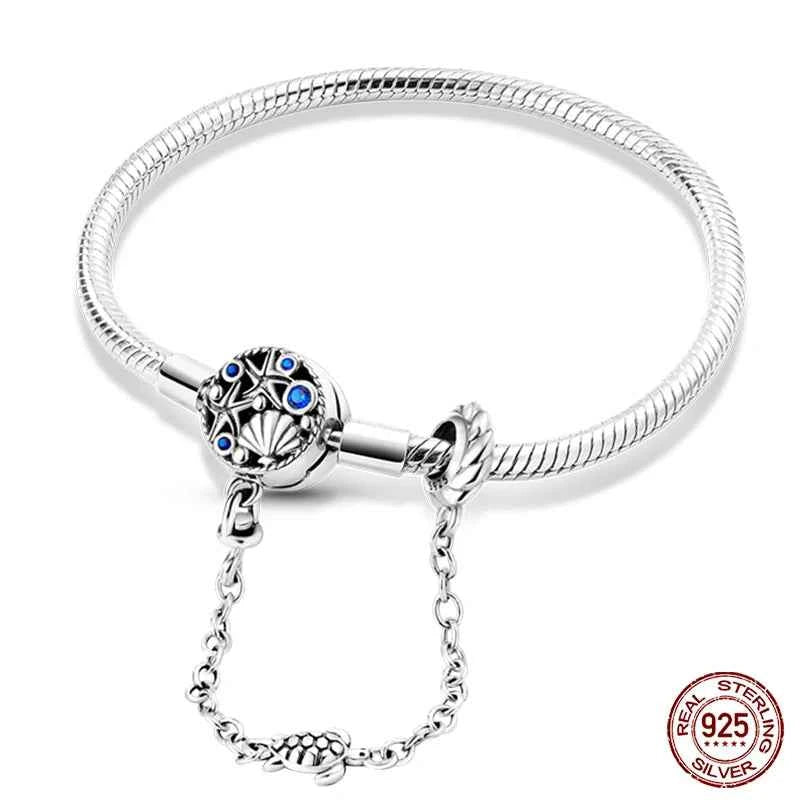 Silver 925 Moon Star Bracelet with Green Zircon - Adjustable 17-20CM Four Leaf Clover Charm Jewelry Gift