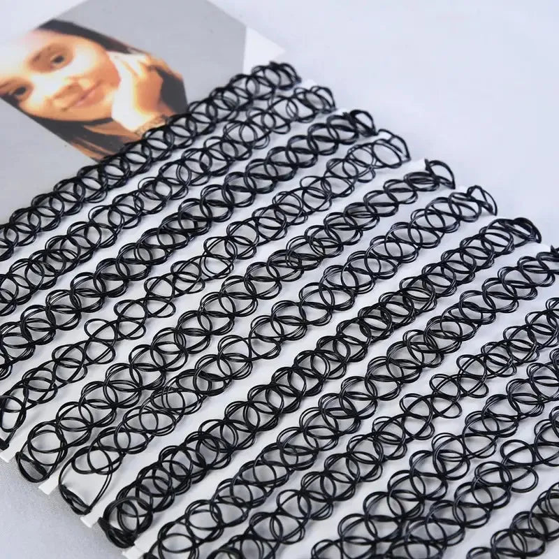 Vintage Black Choker Necklace Elastic Braided Fish Thread Gothic Fashion for Punk Girls Women Gift