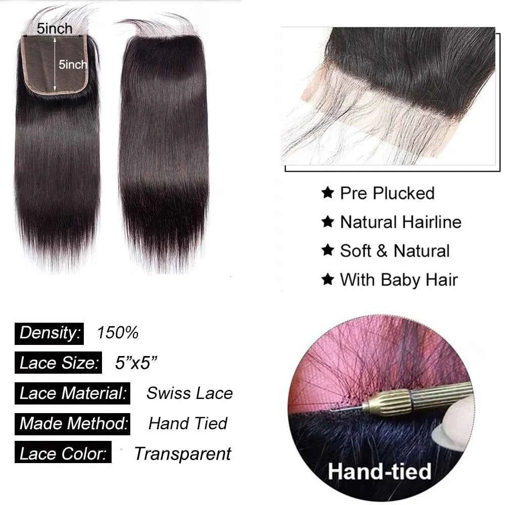 Human Hair Extensions Lace Closure for Seamless Style Transformation