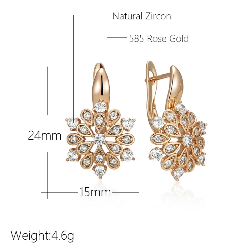 Kinel Hot 585 Rose Gold Crystal Dangle Earrings for Women - Shiny Natural Zircon Flower Design for Bride and Fine Jewelry