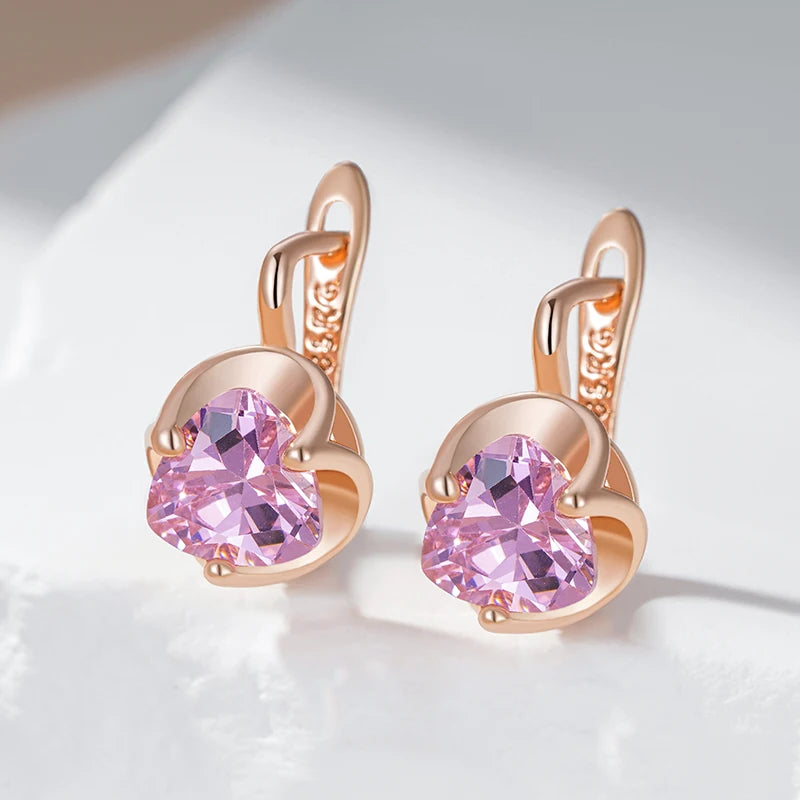 Kinel Pink Zircon Earrings for Women in 585 Rose Gold - Romantic Luxury Jewelry Gift for Couples