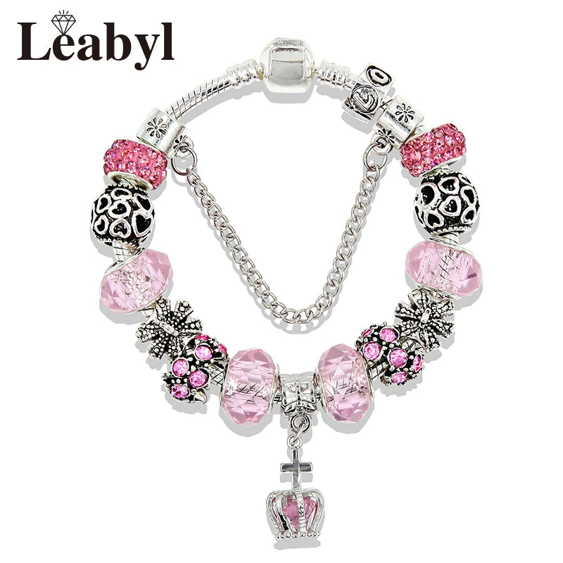 Valentine's Heart Crystal Bracelet - Elegant Pink Charm Bracelet for Loved Ones