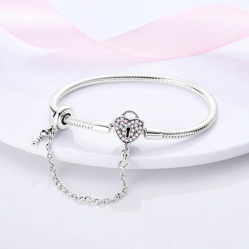 925 Silver Heart Charm Bracelet with Zirconia – Adjustable 17–20cm for Women’s Gift