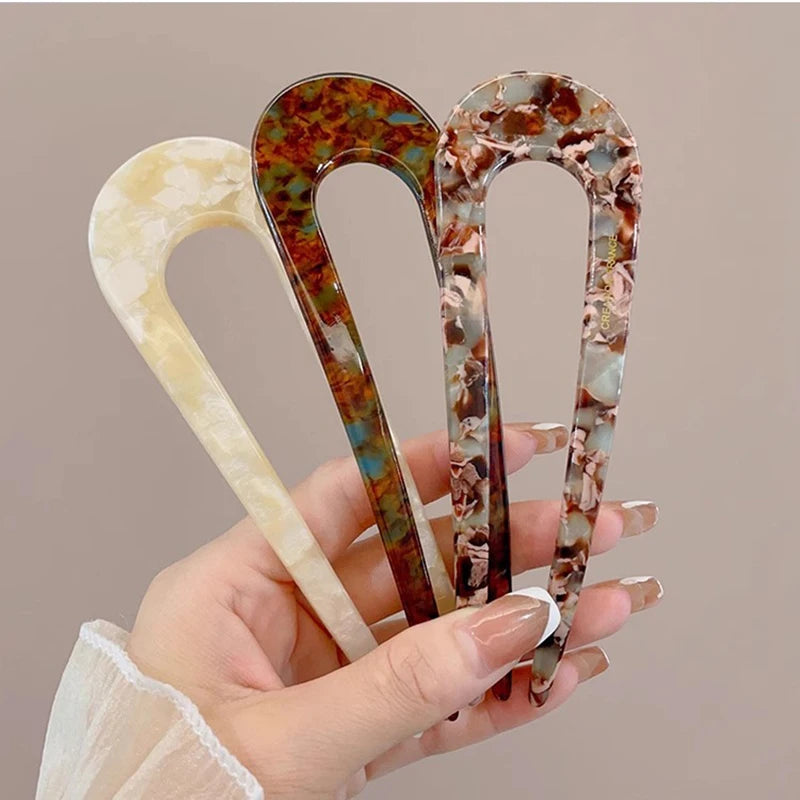 U-Shaped Tortoiseshell Hairpin for Women – Geometric Hair Fork, Fashionable Hair Clips and Accessories