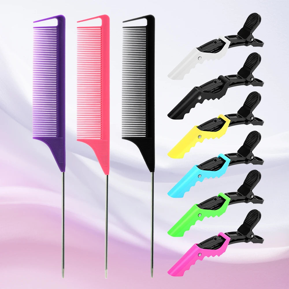 Pro Pointed Tail Comb - Anti-static Hairdressing Comb with Steel Needle Pin for Salon Styling and Barber Accessories