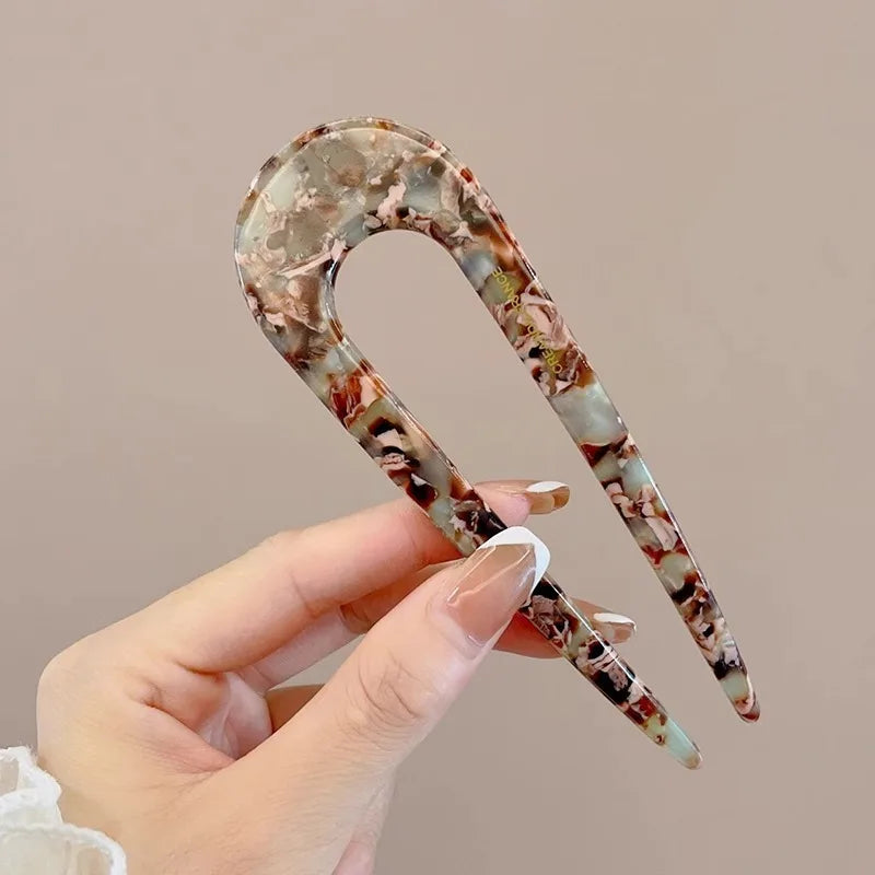U-Shaped Tortoiseshell Hairpin for Women – Geometric Hair Fork, Fashionable Hair Clips and Accessories