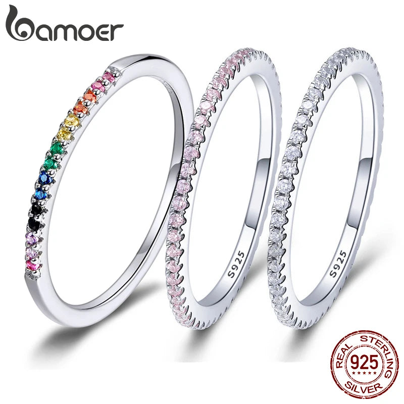 BAMOER Stackable Diamond Rings in 925 Silver – Gold & CZ