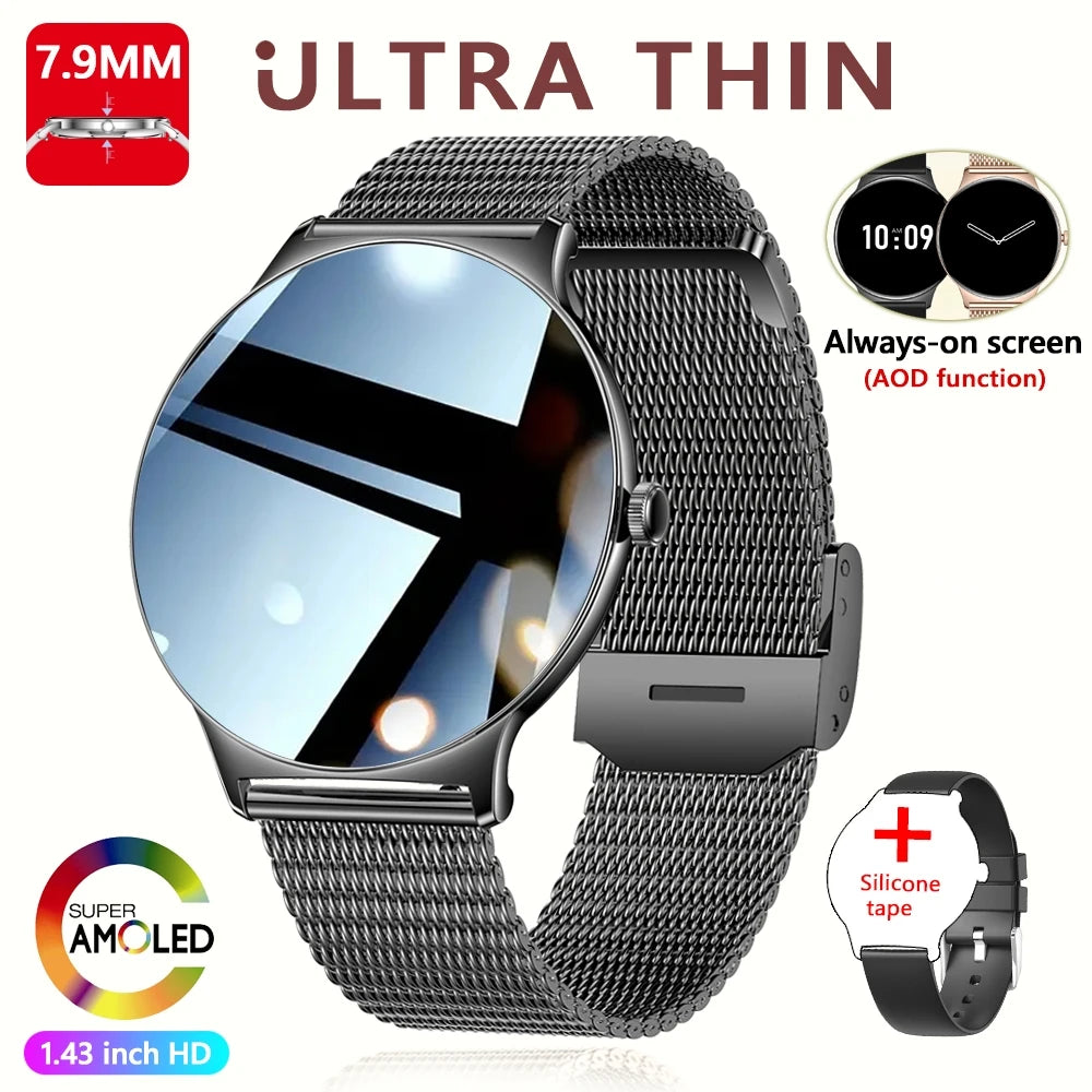 Ultra Thin Smartwatch for Women - Huawei Xiaomi New Fashion Smart Watch with Always Display Time, Sports Bracelet, and Bluetooth Call