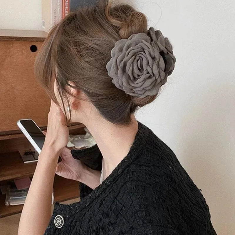 French Fabric Rose Hair Clips - Elegant Hair Claw Clips for Women and Girls, Stylish Barrette and Hair Accessories Gift