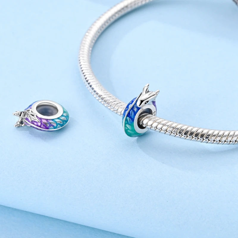 100% 925 Sterling Silver Butterfly Charm with Rainbow Zircon Colorful Dragon Shaped Silicone Stopper for DIY Bracelets Jewelry