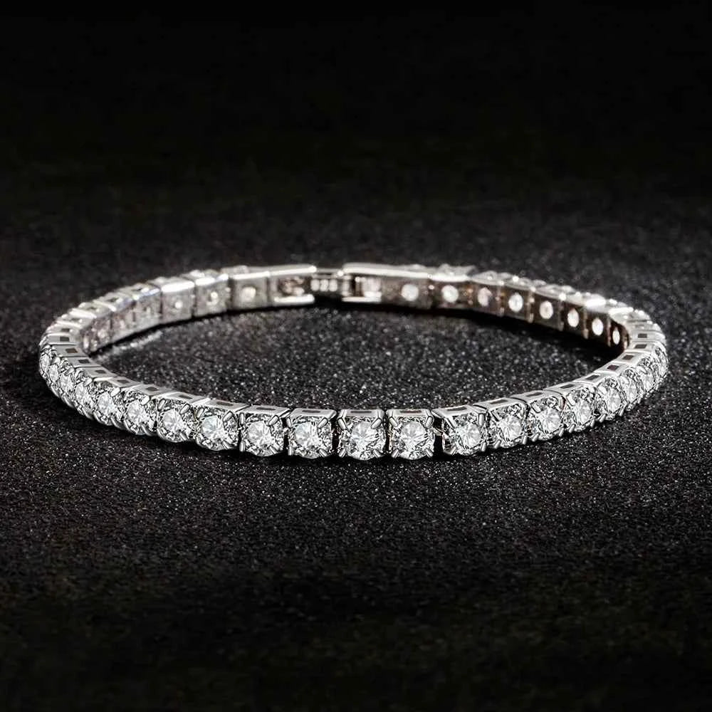 Lihong S925 Sterling Silver Tennis Bracelet with Zirconia - Stylish 4mm Charm Jewelry for Women, Perfect for Engagement or Wedding (16-20cm)