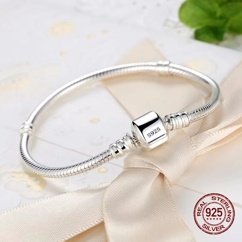 2025 New Luxury Sterling Silver Charm Bracelet - Handmade Original Fine Jewelry Soft Smooth Snake Bone Bracelets for Women