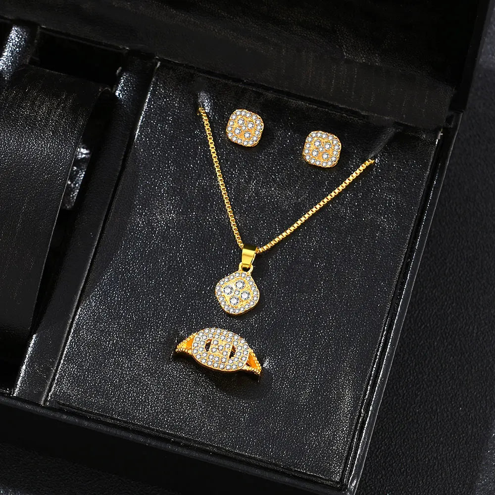 Luxury Cube Jewelry Set - Elegant Women's Necklace, Earrings & Ring Set - Perfect Gift for Valentine's Day & Christmas