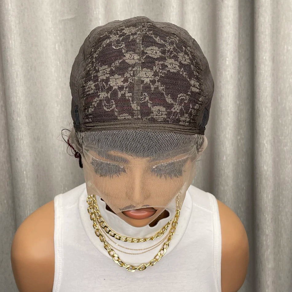 Ombre Burgundy Lace Front Wig - 13x4 Short Curly Pixie Cut Glueless Pre Plucked Human Hair Wig for Black Women