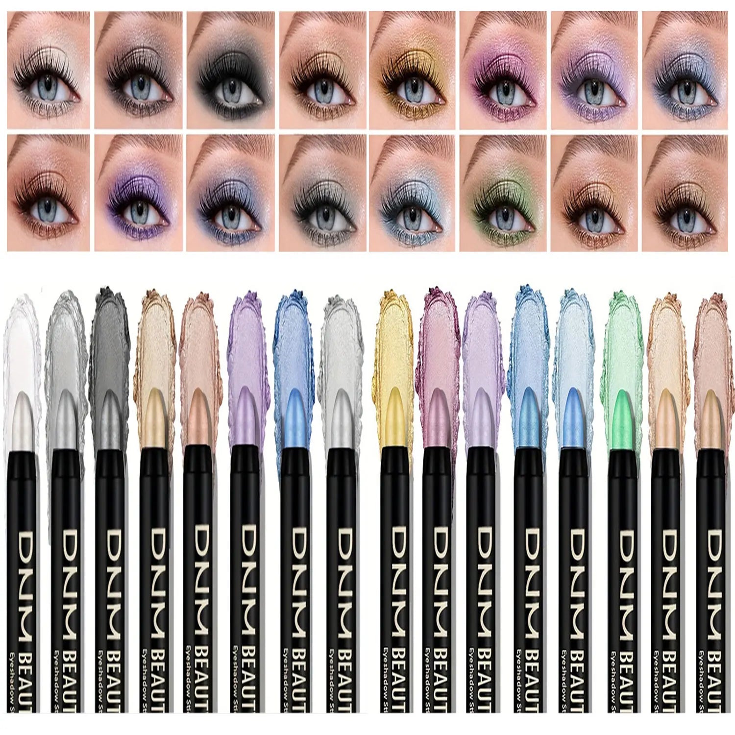 16 Colors Pearlescent Eyeliner - Waterproof, Long-Lasting, Non-Smudge Glitter Eye Makeup