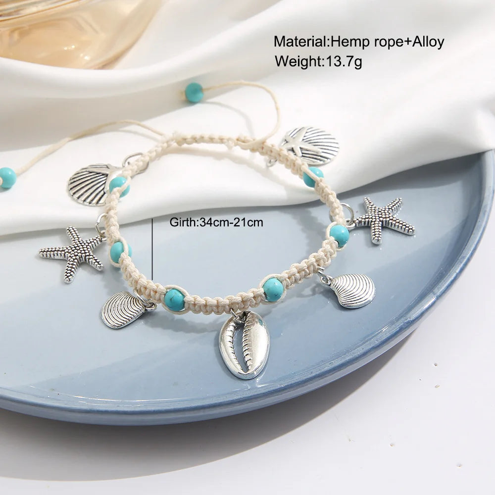 Bohemian Shell Anklets for Women - Tortoise Starfish Summer Beach Ankle Bracelet