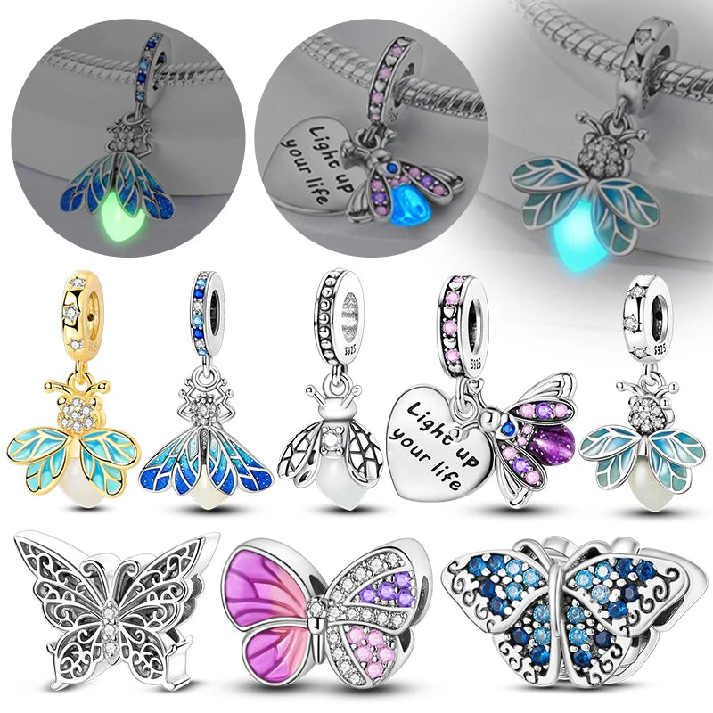 925 Sterling Silver Butterfly Charm - Firefly & Glow Charm for Bracelets