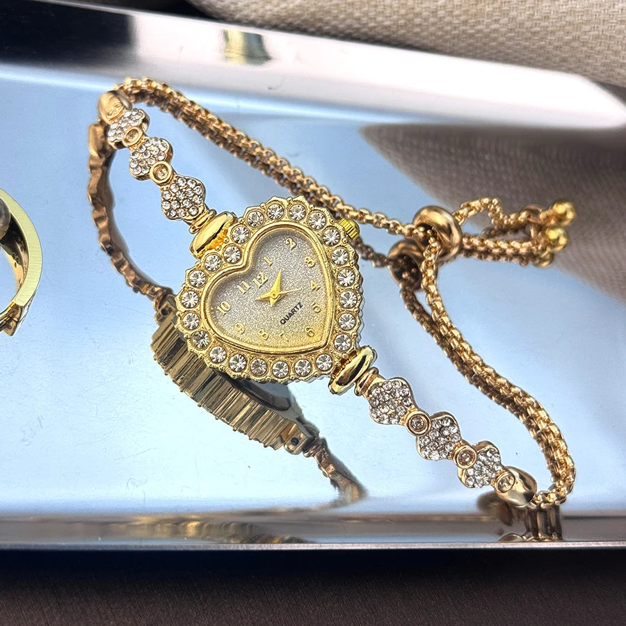 Heart Ribbon Strap Flower Watch – Adjustable and Diamond-Studded Elegance