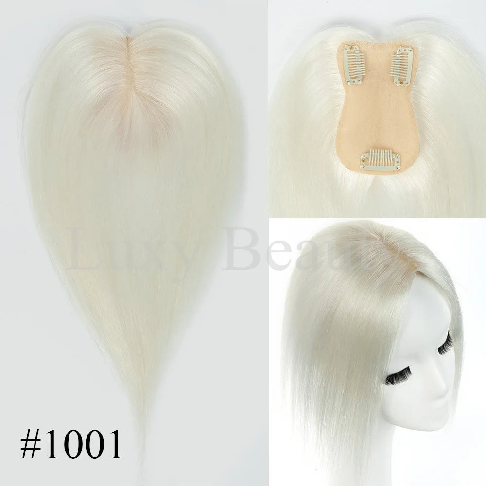 Gray Human Hair Topper for Women - 100% Natural Human Hair Clip-In Hairpiece in Black, Blonde, and Brown