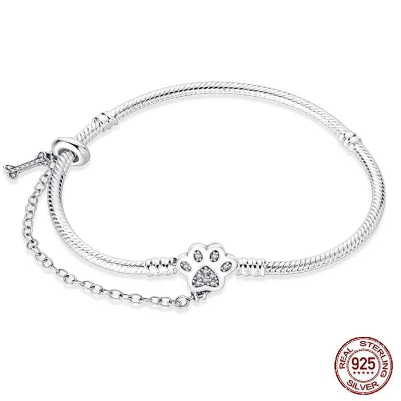 Silver 925 Moon Star Bracelet with Green Zircon - Adjustable 17-20CM Four Leaf Clover Charm Jewelry Gift