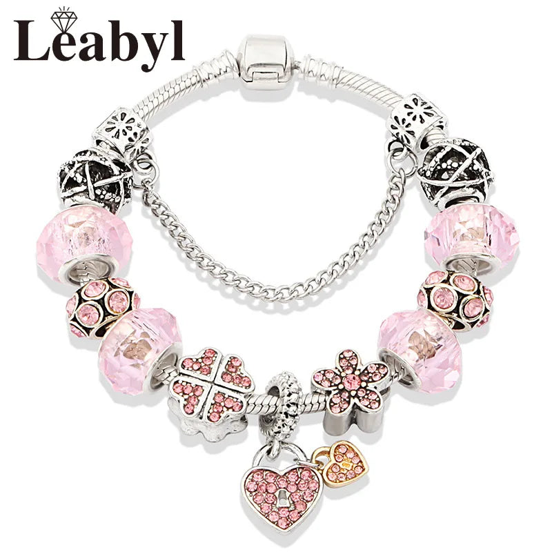 Valentine's Heart Crystal Bracelet - Elegant Pink Charm Bracelet for Loved Ones