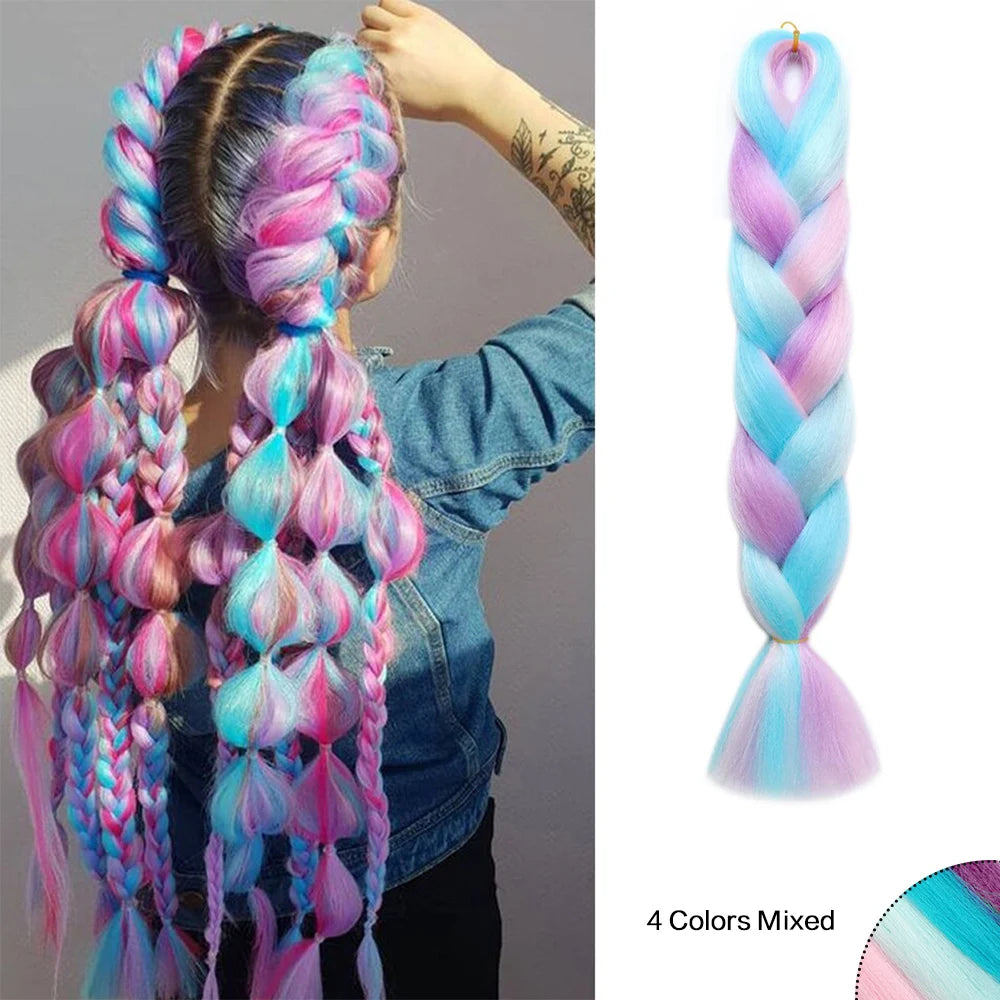 Jumbo Rainbow Braiding Hair Extensions - Four Silky Colorful Twist Fiber Mix Synthetic Braids