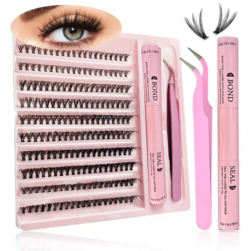 Lash Clusters Extensions Kit with Fake Eyelashes, Lash Bond Seal, and Applicator Tool