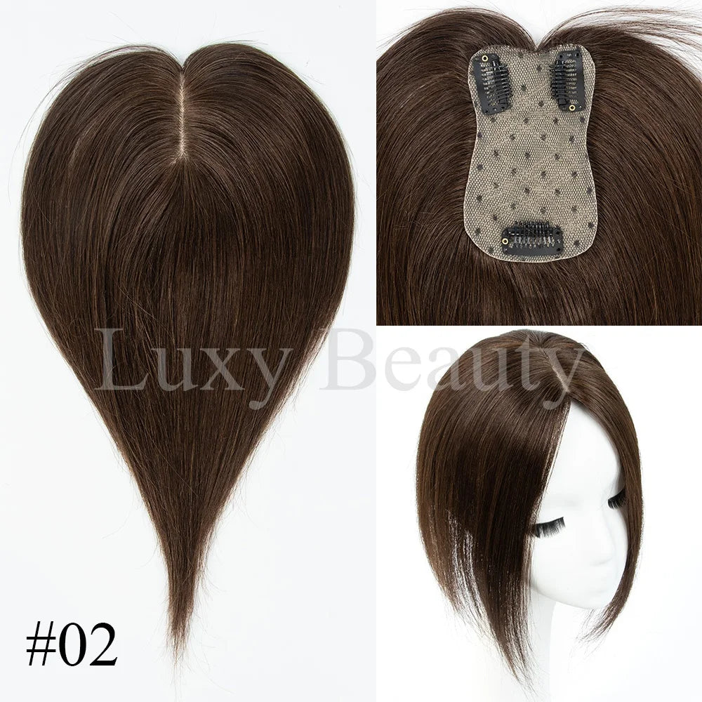 Gray Human Hair Topper for Women - 100% Natural Human Hair Clip-In Hairpiece in Black, Blonde, and Brown