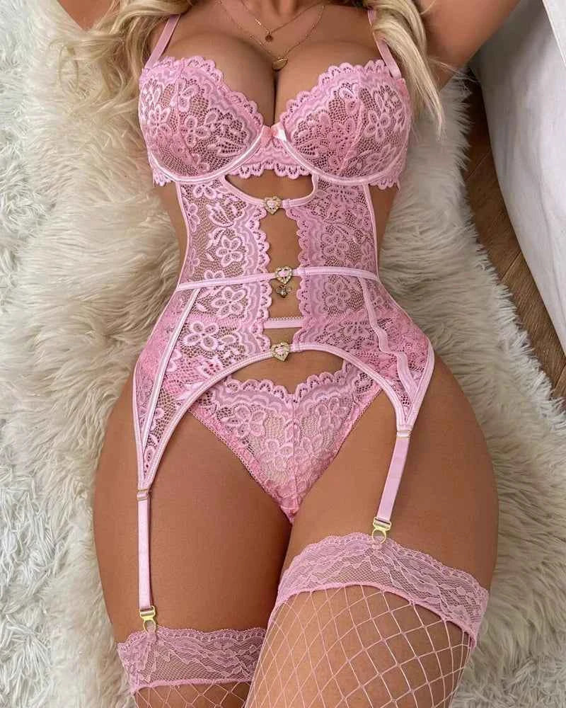 Lace Sexy Lingerie Set - Transparent Erotic Underwear with Bra and Garter for Ultimate Seduction in Sexy Lace Lingerie Set
