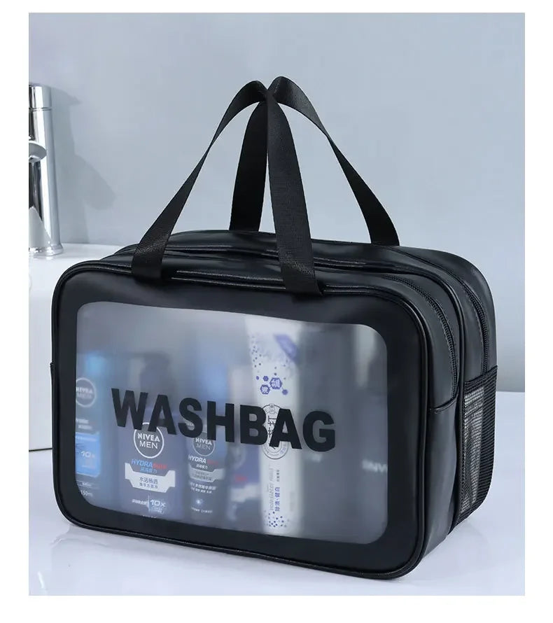 Transparent PU Makeup Bag for Dry-Wet Separation - Portable Cosmetic Storage for Travel, Fitness & Swimming Essentials