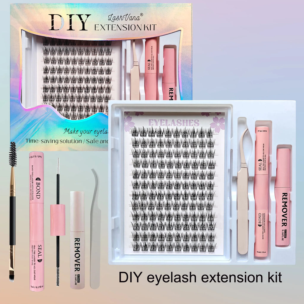 Lash Clusters Extensions Kit with Fake Eyelashes, Lash Bond Seal, and Applicator Tool