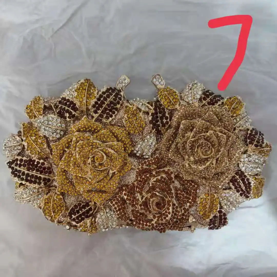 Golden Silver Crystal Clutch Bag for Women - Elegant Bridal Handbag for Wedding, Party & Cocktail Events