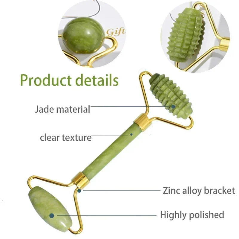 Natural Jade Roller and Gua Sha Set for Face, Neck, and Eye Care - Massage Tools for Visage Lifting and Relaxation - Allurra Store