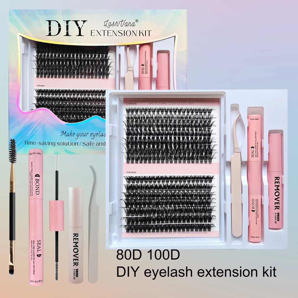 Lash Clusters Extensions Kit with Fake Eyelashes, Lash Bond Seal, and Applicator Tool