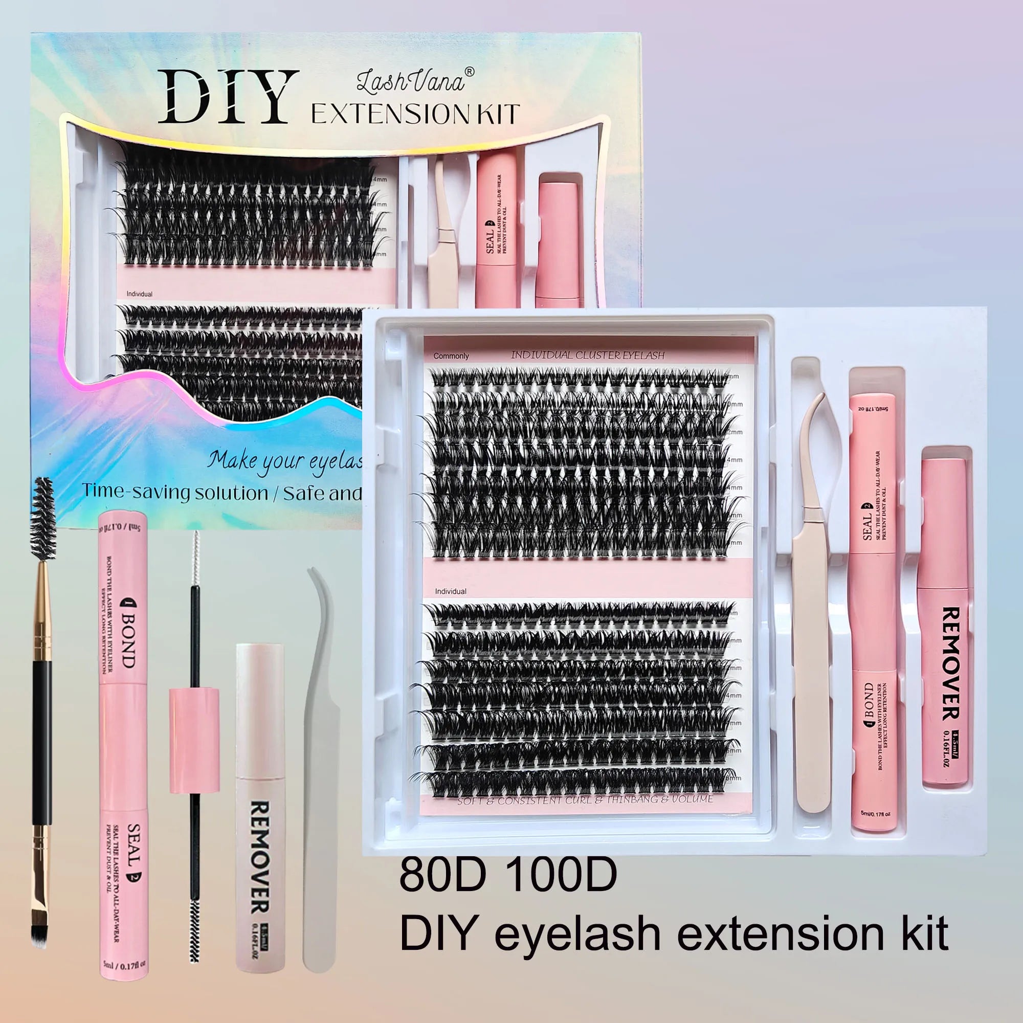 Lash Clusters Extensions Kit with Fake Eyelashes, Lash Bond Seal, and Applicator Tool