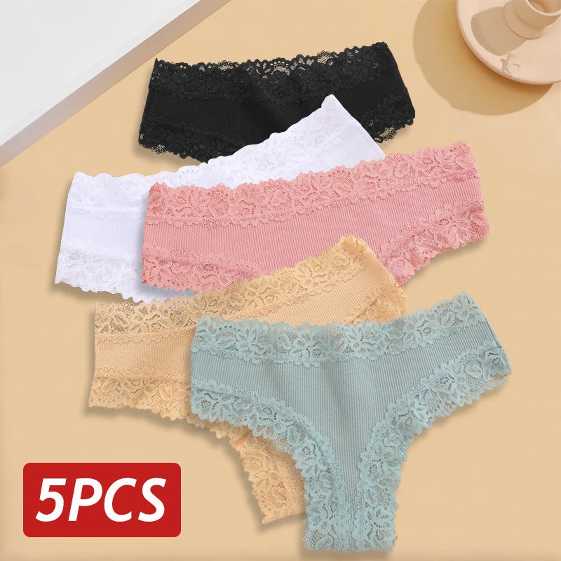 5PCS Women Lace Seamless Panties Sexy Brazilian Breathable Cotton Underwear Soft Plus Size Lingerie S-XL - Allurra Store