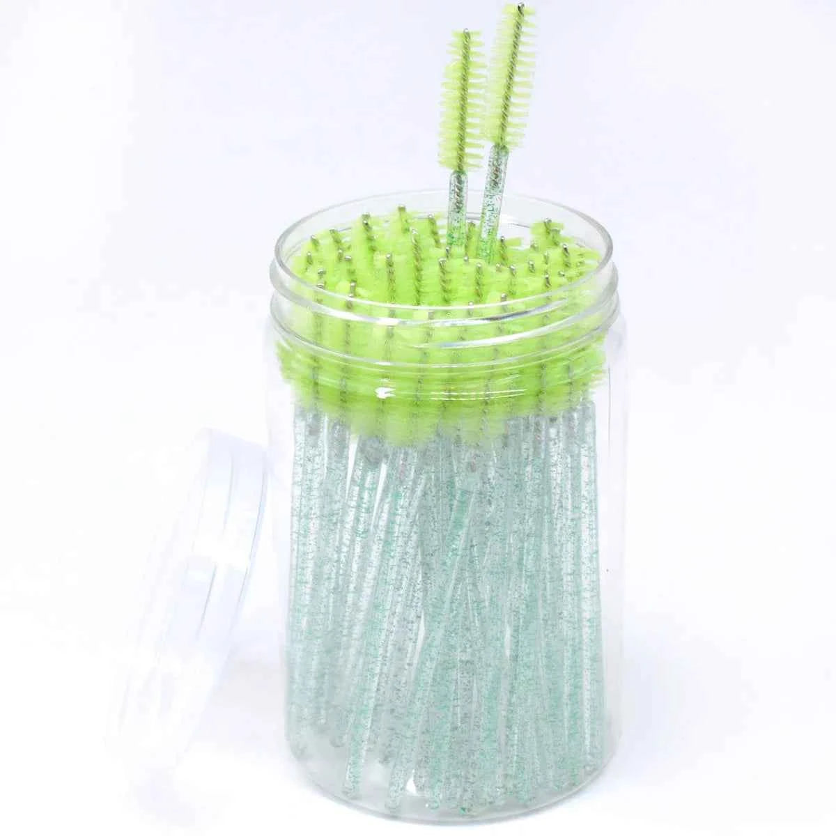 CNKESS Disposable Eyelash Extension Wands - 50Pcs/Bottle Glitter Micro Lash Brushes Spoolie with Container Case Wholesale