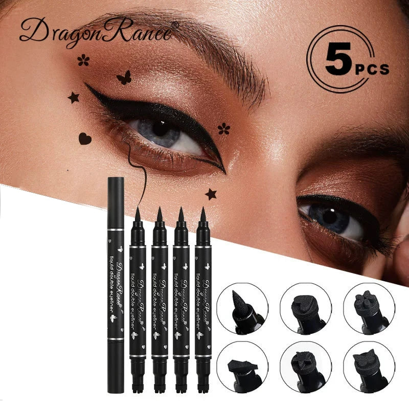 Dragon Ranee Waterproof Eyeliner - Double Head Star Seal, Non-Smudging and Novice-Friendly Heart Plum Embellished Eye Tail Eyeliner