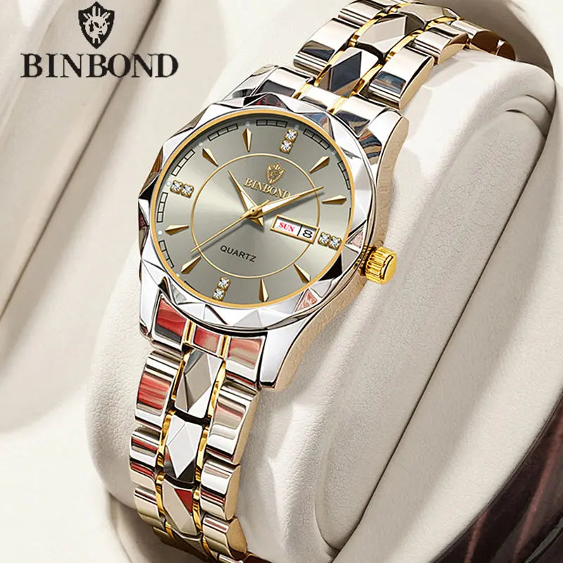BINBONG Women's Luxury Quartz Watch - Waterproof, Luminous, Date Function