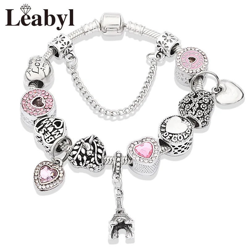 Valentine's Heart Crystal Bracelet - Elegant Pink Charm Bracelet for Loved Ones