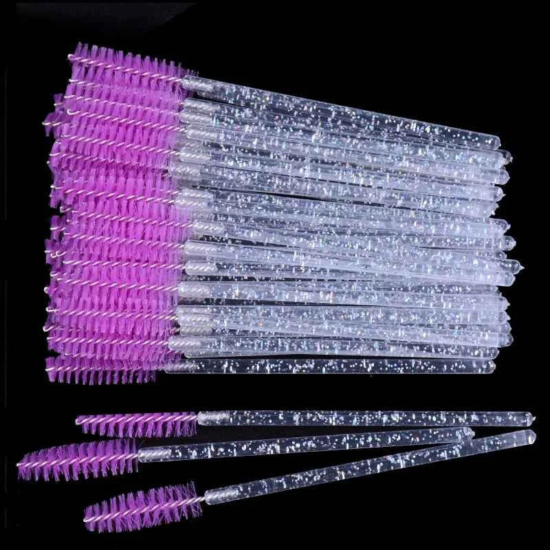 CNKESS Disposable Eyelash Extension Wands - 50Pcs/Bottle Glitter Micro Lash Brushes Spoolie with Container Case Wholesale