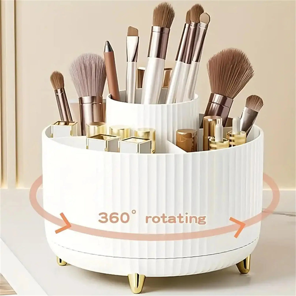 360° Rotating Makeup Organizer - 1pc Plastic Cosmetic Storage with 5 Compartments for Brushes and Accessories - Allurra Store