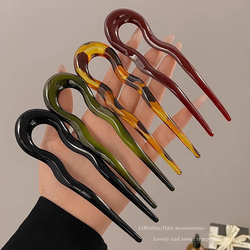 U-Shaped Tortoiseshell Hairpin for Women – Geometric Hair Fork, Fashionable Hair Clips and Accessories