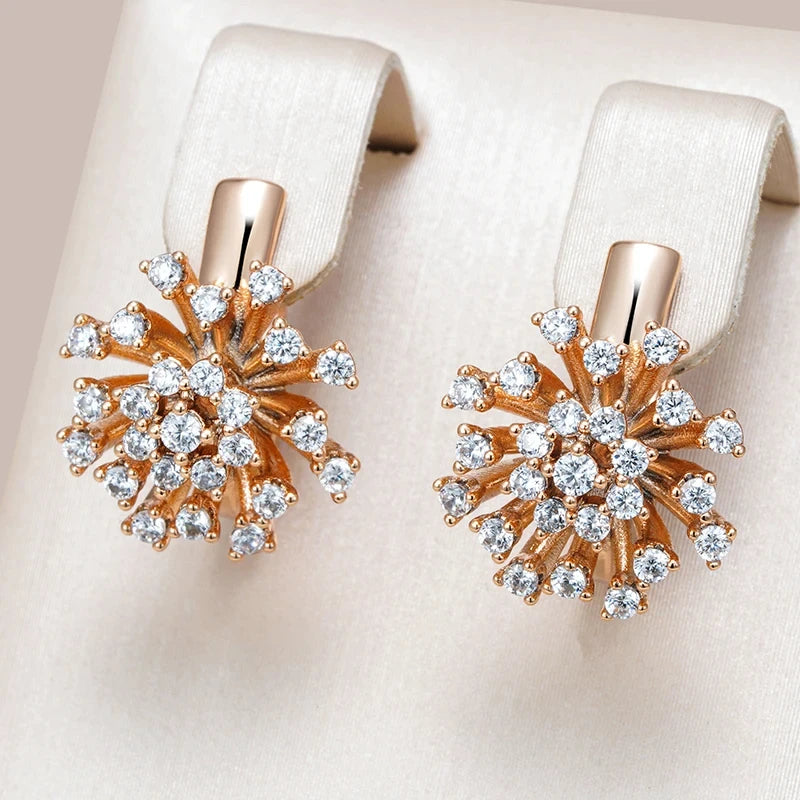 Wbmqda Rose Gold Flower Drop Earrings with Natural Zircon - Luxury Jewelry Accessories for Women