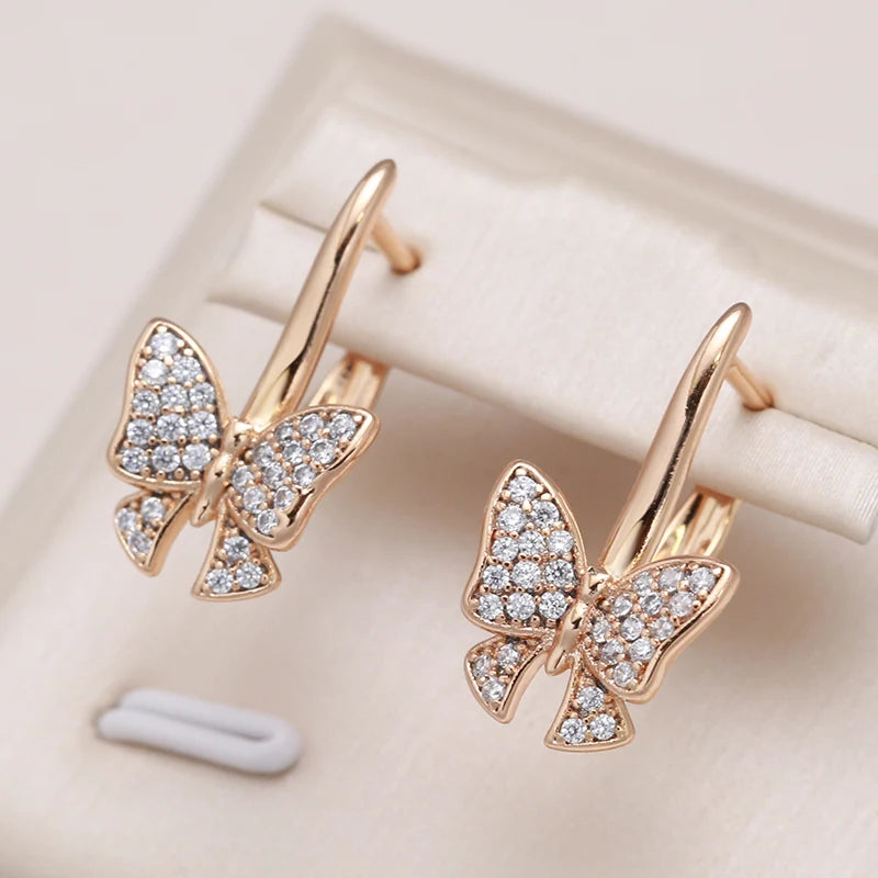 Kinel Luxury Rose Gold Butterfly Earrings - Creative Hollow Long Drop Fashion Jewelry for Women