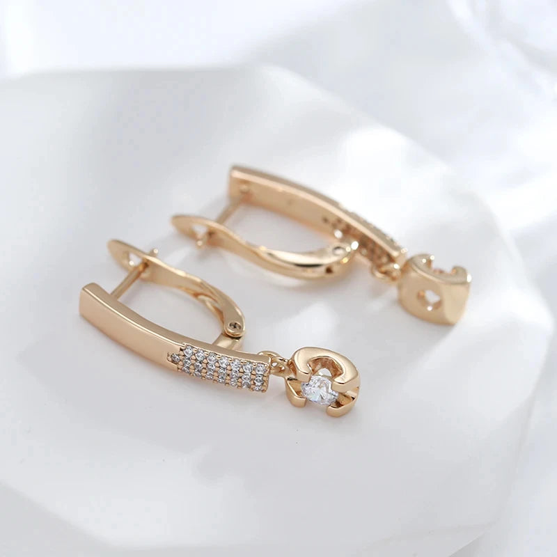 Wbmqda Simple Elegant Drop Earrings For Women 585 Rose Gold Color With White Natural Zircon Daily Party Fine Jewelry Accessories