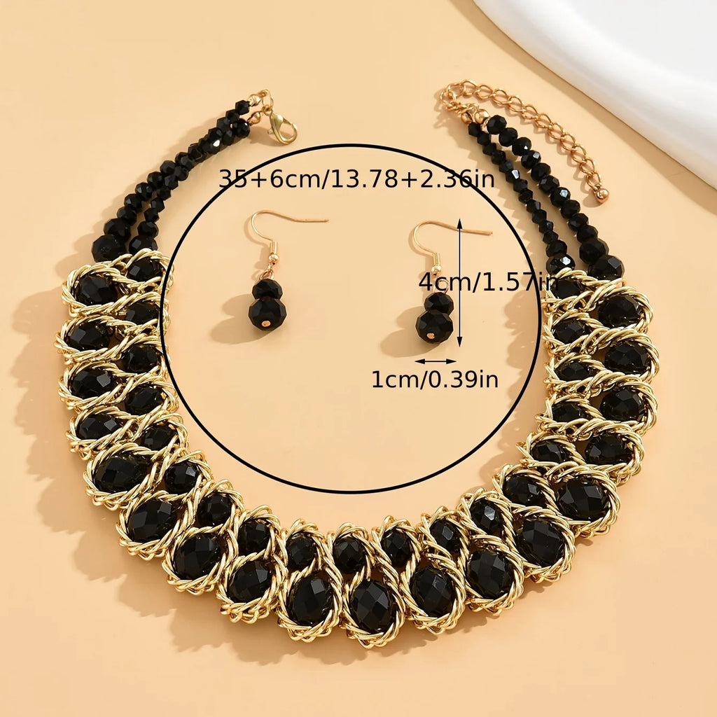 Boho Jewelry Set with Rhinestones: 1 Pair of Earrings + 1 Collar for Daily Party Accessories