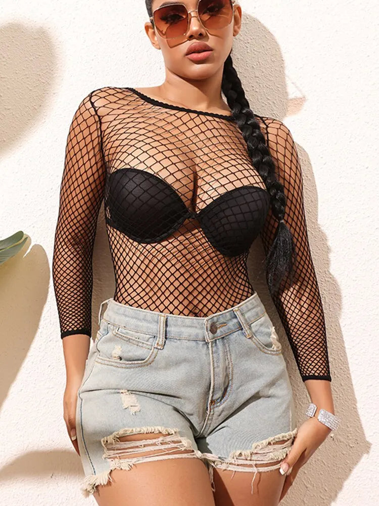 Y2K Mesh Beach Dress - Hollow Out Fishnet Skirt Nightwear for Women