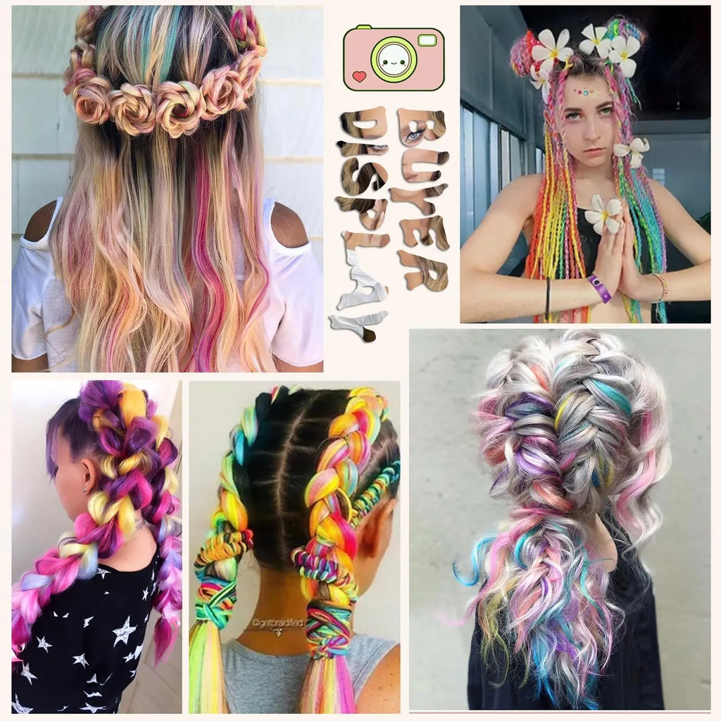 Jumbo Rainbow Braiding Hair Extensions - Four Silky Colorful Twist Fiber Mix Synthetic Braids