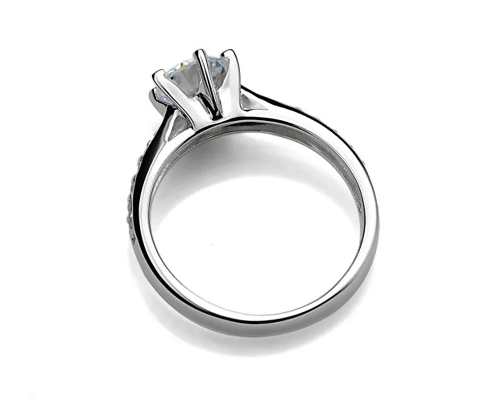 925 Sterling Silver Diamond Ring - Six-Claw Women's Jewelry